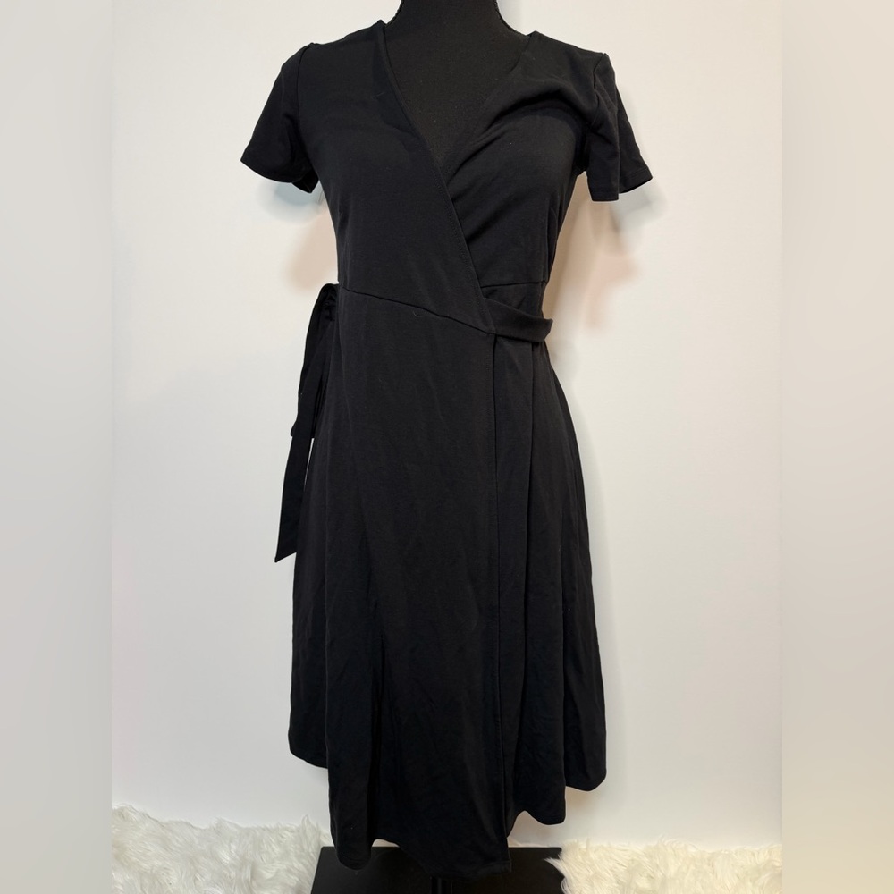 Black Maternity Short-Sleeve Wrap Dress